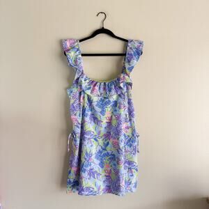 Lilly Pulitizer Blue Dew Drop Stay Fly Ruffle Romper Dress 14 Coastal Resort